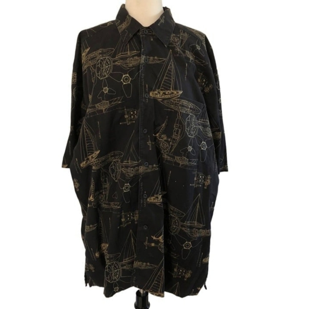 Nautica Mens Aeronautic Black Hawaiian Shirt Size XXL
